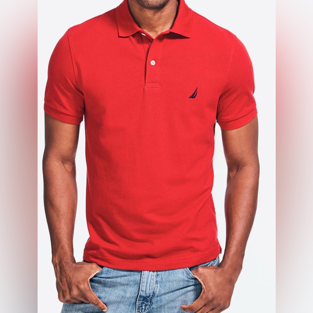 Nautica Red Classic Polo Short Sleeve Tee Shirt SZ. M EUC
